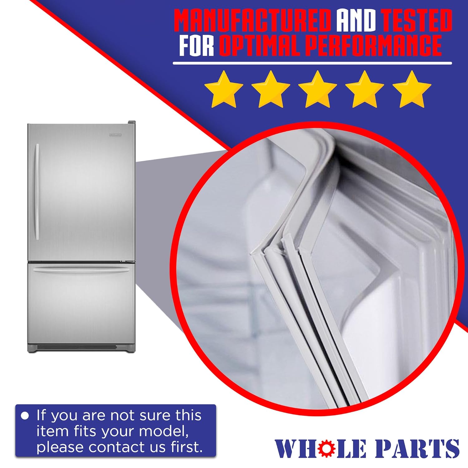 Upgraded Whole Parts Refrigerator Freezer Door Seal Gasket, (Magnetic Strip Inside), Single Piece, Part# DA63-06541D - Replacement & Compatible with Some Samsung Refrigerators