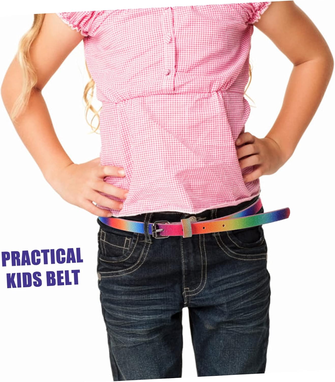4pcs Boy Girl Fashion Belts Pu Leather Straps for Girls Rainbow Glitter Colors for Jeans Dresses and School Uniforms