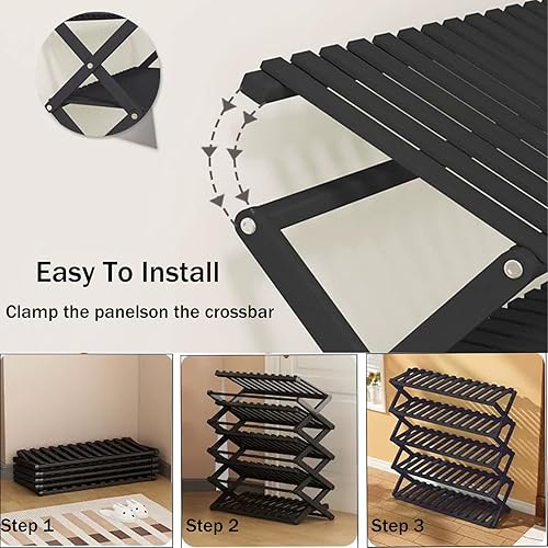 Miniatura 3 de ZHUOKECE Zapateros de pie, organizador de zapatos apilable para armario, estante de bambú multifuncional resistente para entrada, pasillo, armario