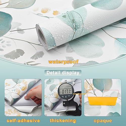 Miniatura 8 de Sevalo Papel tapiz de hojas para despegar y pegar, papel de contacto bohemio para gabinetes, papel tapiz floral de flores, hojas verdes, papel tapiz