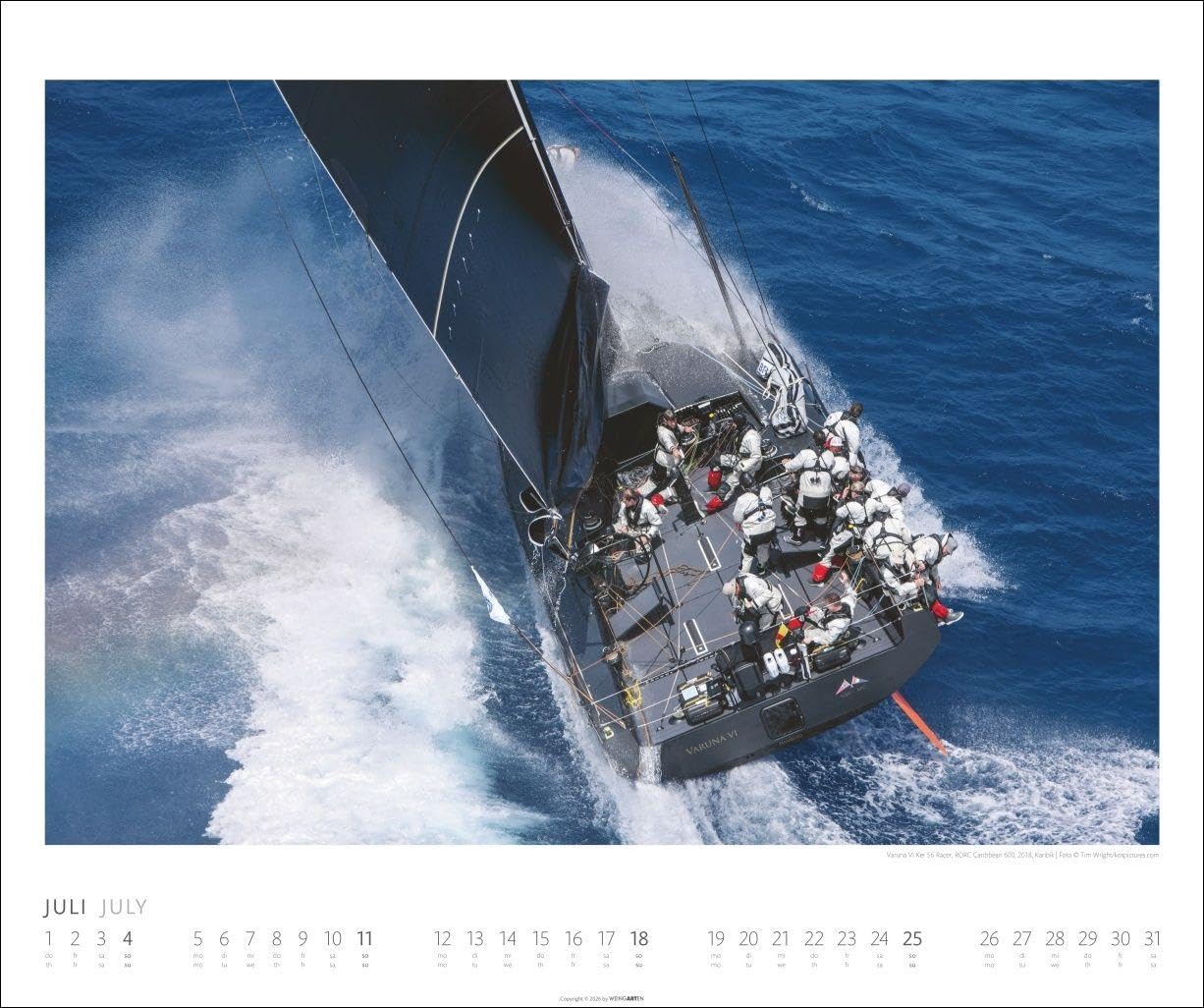 Sailing Kalender 2027: Fotokalender mit beeindruckenden Segelaufnahmen. Jahres-Wandkalender 2027 XL im Querformat. Segel-Fotokalender 55 x 46 cm