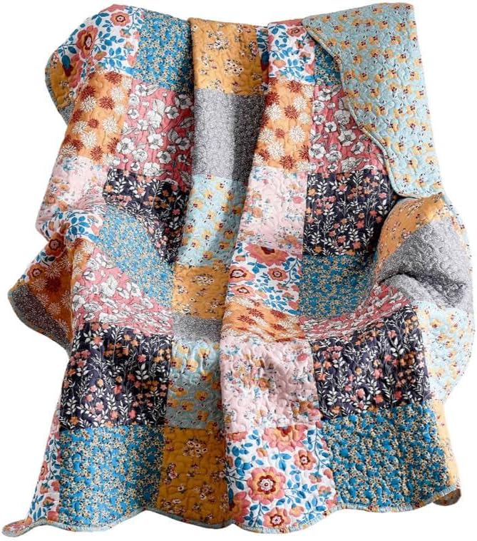 Greenland Home Carlie Modern Floral Quilt, Tapestry & Throw Blanket, 50 x 60 inches, Calico Patches