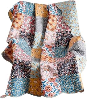 Greenland Home Carlie Quilted Throw Blanket - Modern Floral Calico Patchwork, Reversible, 50x60 inches