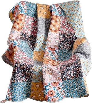 Greenland Home Carlie Modern Floral Quilt, Tapestry & Throw Blanket, 50 x 60 inches, Calico Patches