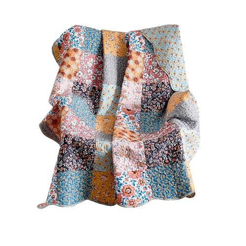 Greenland Home Carlie Modern Floral Quilt, Tapestry & Throw Blanket, 50 x 60 inches, Calico Patches - 50 x 60 inches - Calico Patches