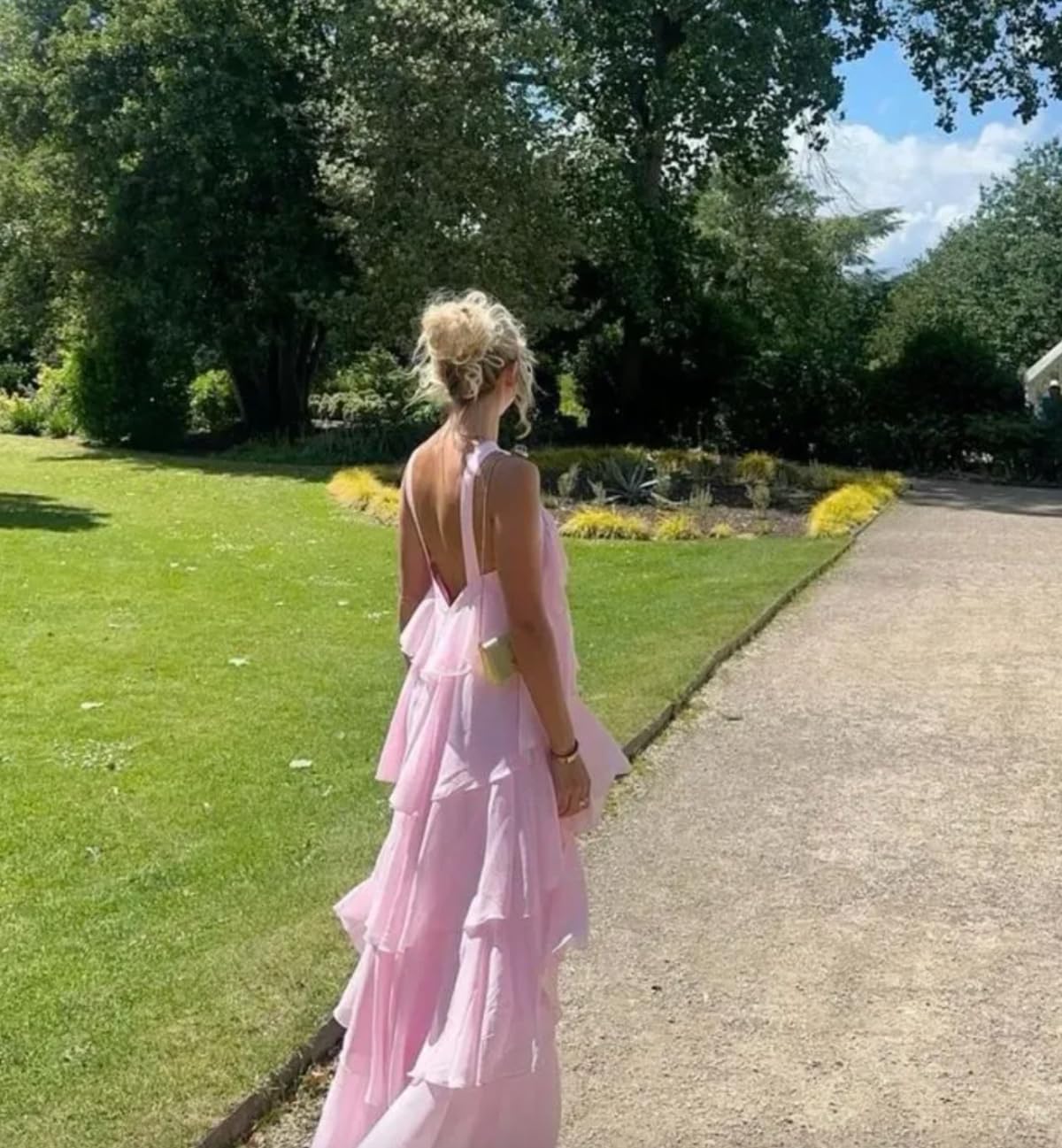 Chiffon Halter Bridesmaid Dresses for Women 3D Flower Long Tiered Ruffles Flowy Formal Wedding Guest Gown - Image 3