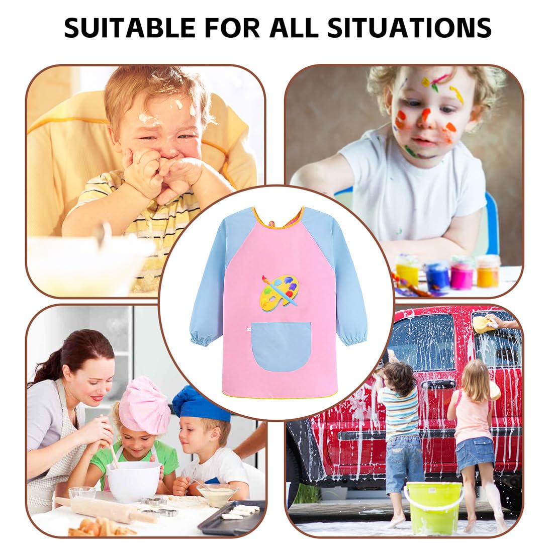 HUKUMA Tablier Peinture Enfant Imperméable Manche Longue 7-11 Ans avec Poche