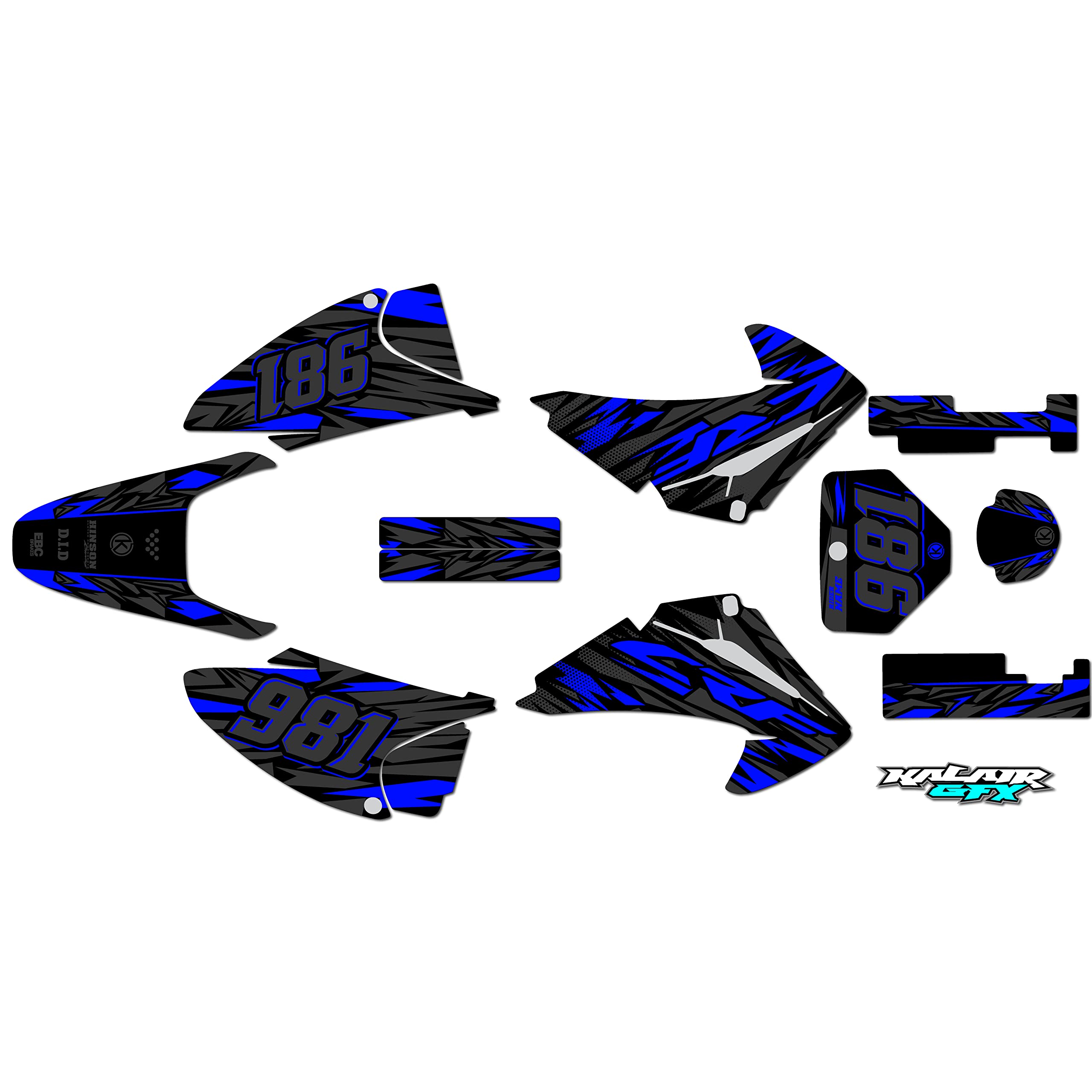 Kalair GFX Graphics Kit for Honda CRF 150F (2003-2007) Twitch Series Blue 16 Mil - Dirt pit bike motorcycle stickers, dirtbike racing automotive decal motocross accessories no-plastics