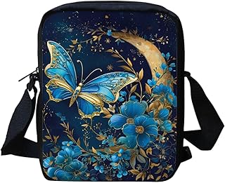 Floral Butterfly Crossbody Bags for Women Trendy Messenger Bag Lightweight Wallet Purse Case Portable Travel Shoulder Bag Canvas Cellphone Bag