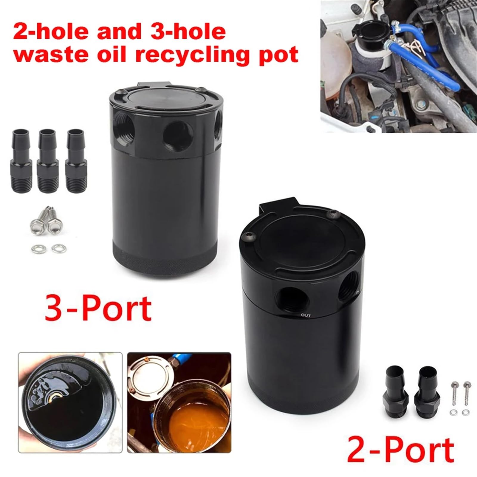 Zamiennik Wyrównawczego Chłodzącego dla Zbiornik na olej samochodowy 2/3 Port Uniwersalny zbiornik z przegrodą ze stopu aluminium Separator oleju powietrznego(2 hole valve)