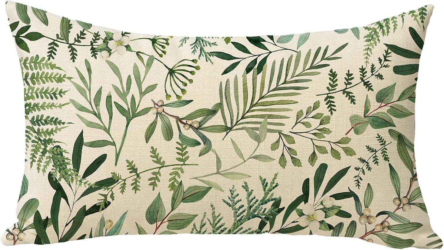 Green Leaves Lumbar Decorative Throw Pillow Cover 12 x 20