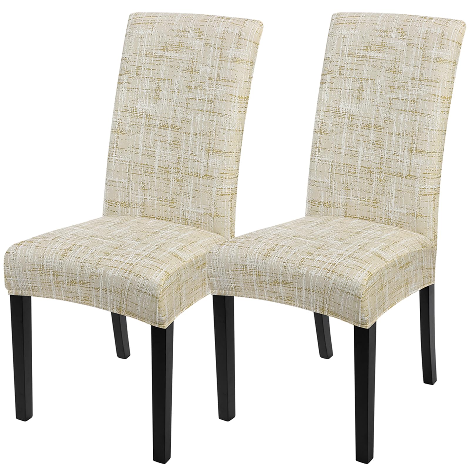 SearchI Dining Room Chair Covers Set of 2, Stretch Printed Parsons Chair Slipcovers Removable Washable Kitchen Chair Protector Cover for Dining Room, Hotel, Ceremony (Flaxen Print)