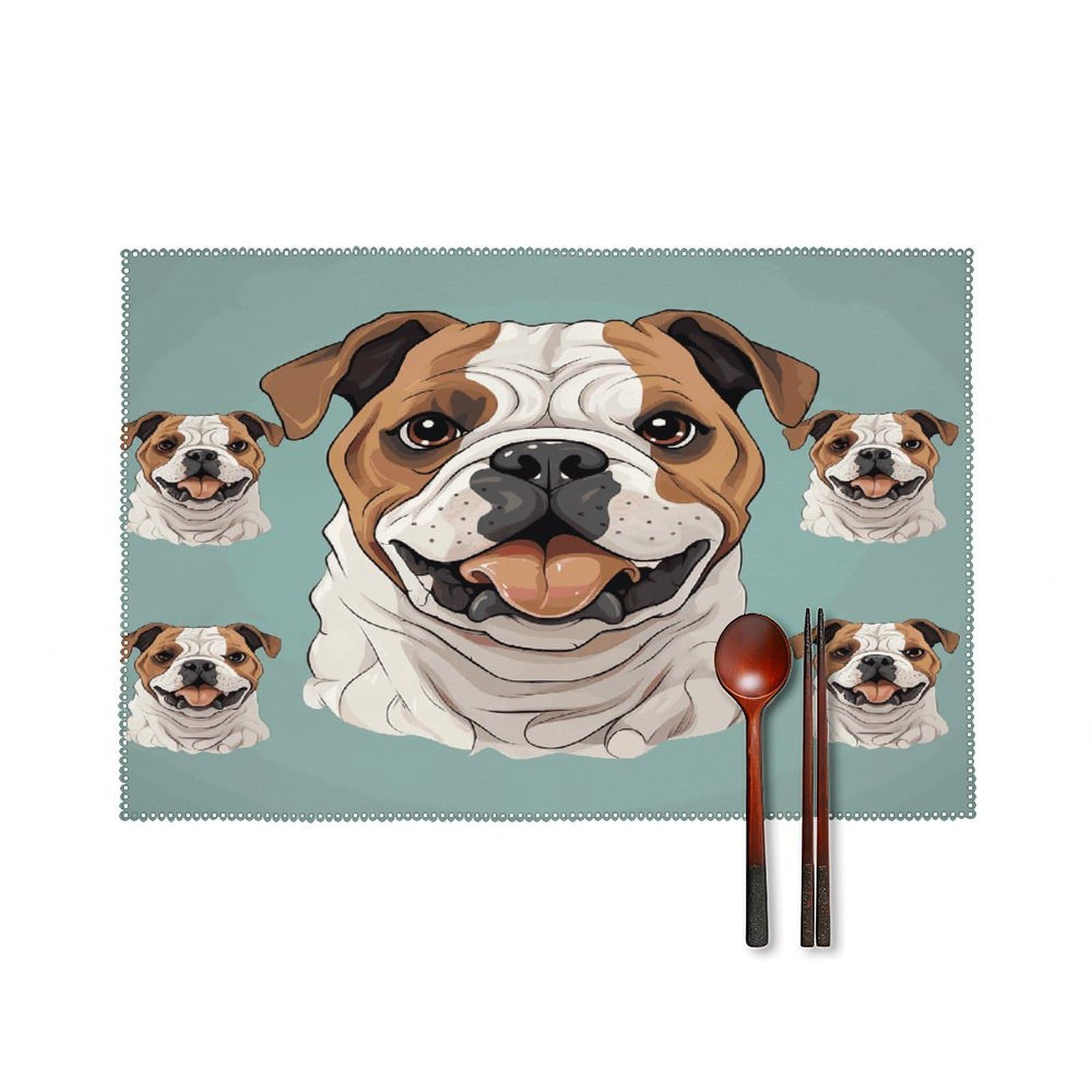 Fekiloot Style Funny English Bulldog Placemats Set Of 6,Table Mat