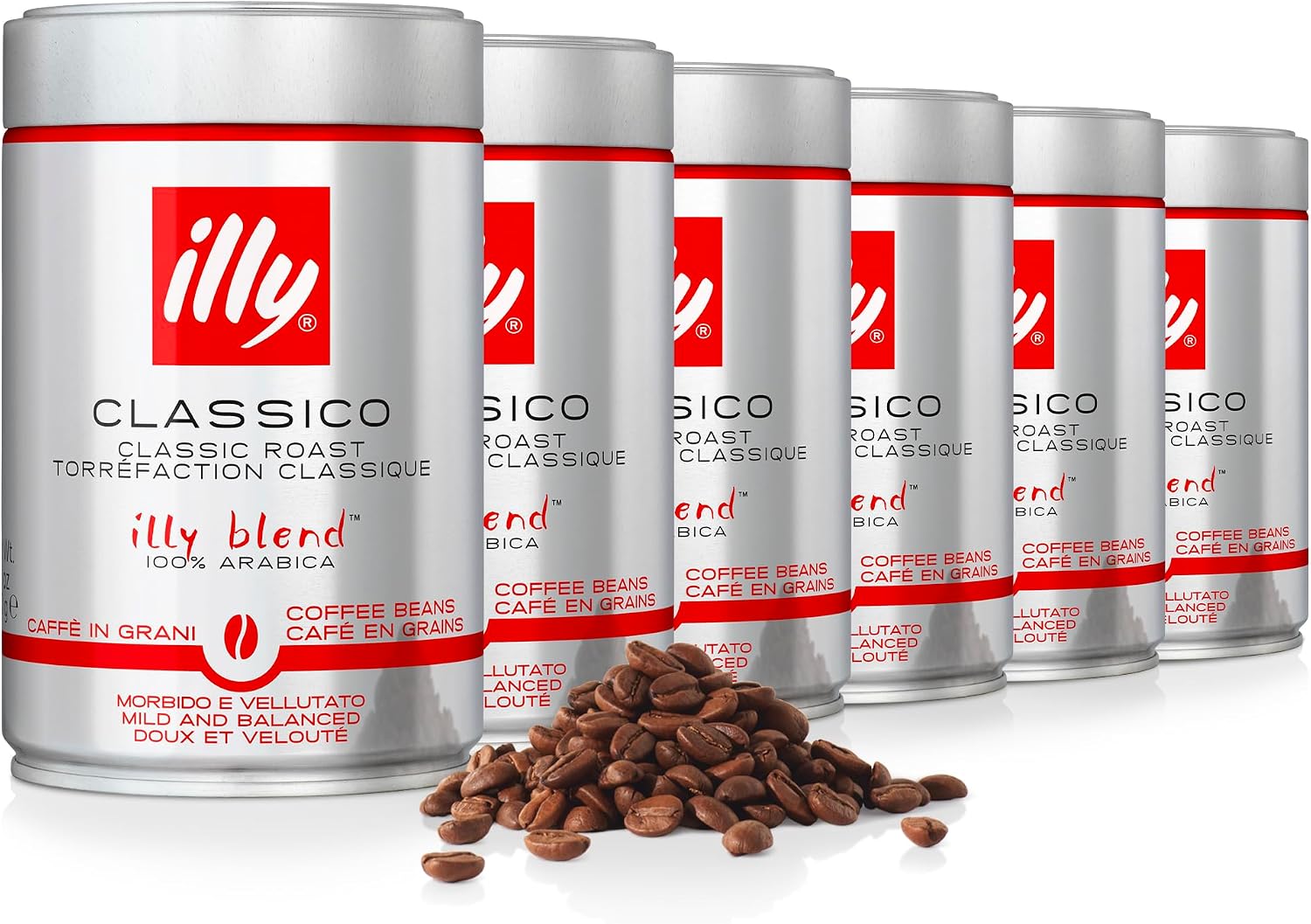 illy Classico Coffee Beans, Medium Roast, 100% Arabica, Ideal for Moka Pots, Filter, Espresso & Lungo, 250g x 6
