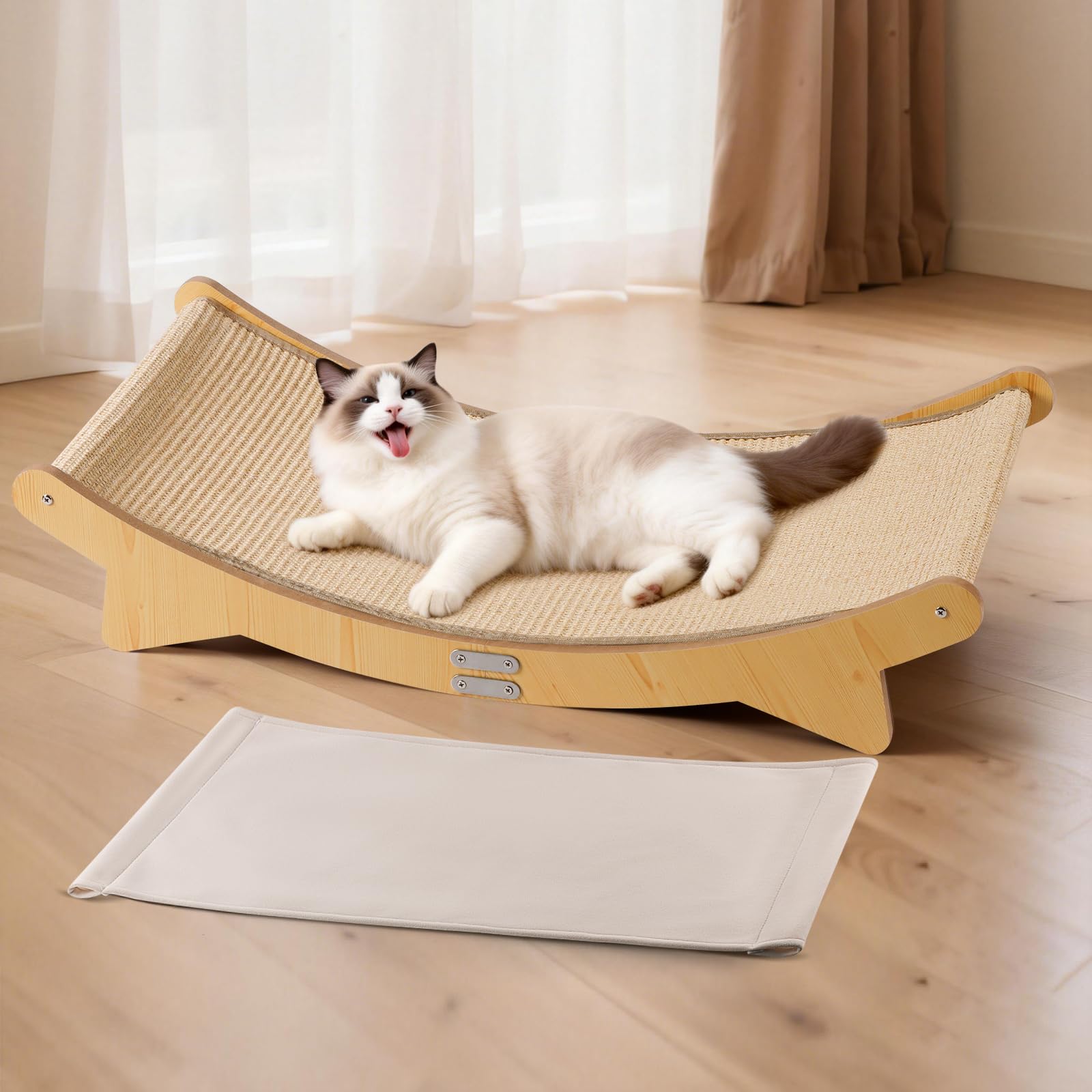 Bartuke Extra Large Cat Scratcher Bed for Indoor Cats, Cats Scratcher Lounge with Sisal Scratch Mat & Soft Washable Mat, Wooden Cat Furniture for Lounge & Sleep & Scratch โ image 1