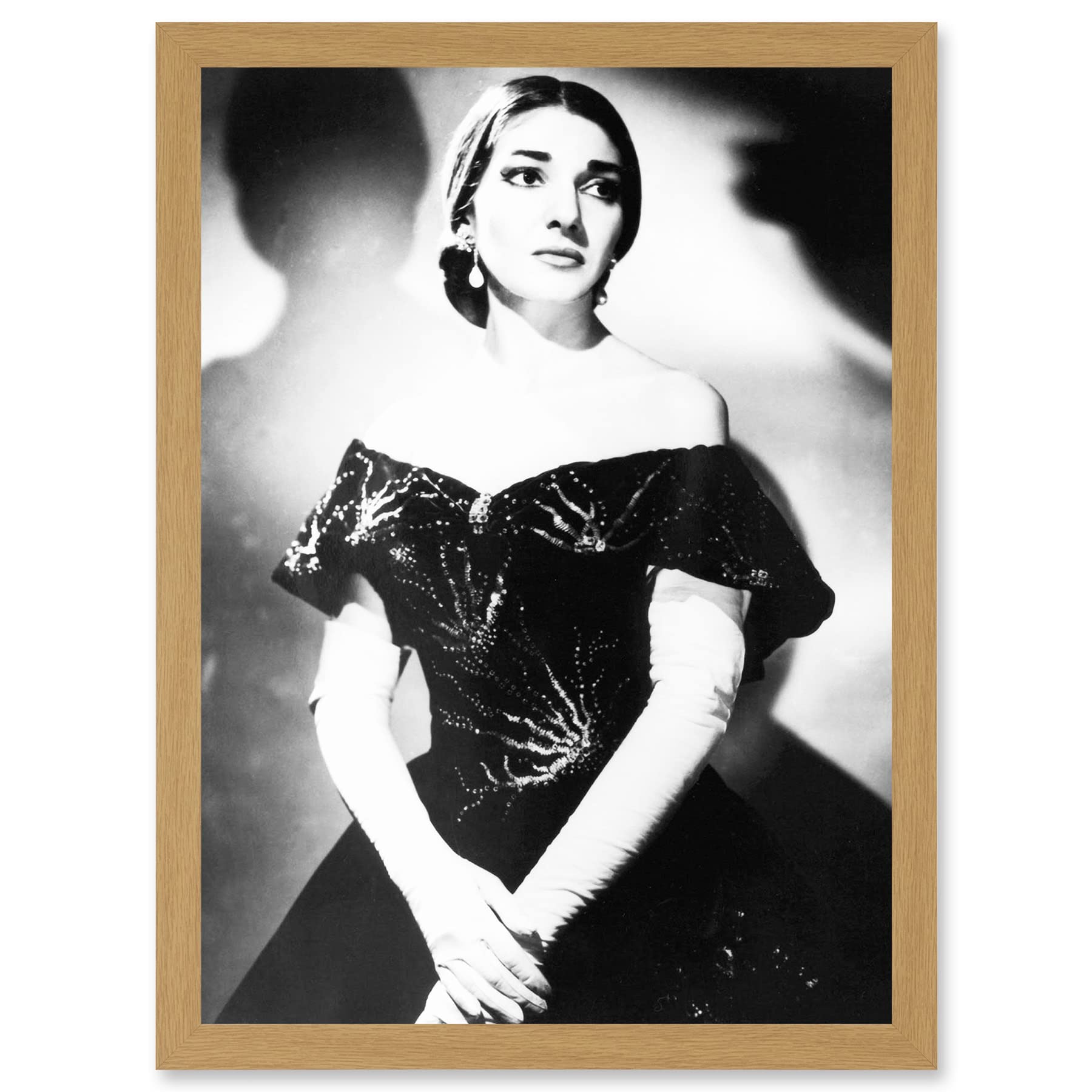 Maria Callas Opera Singer Portrait Black & White Framed Wall Art Print A4 - Artery8