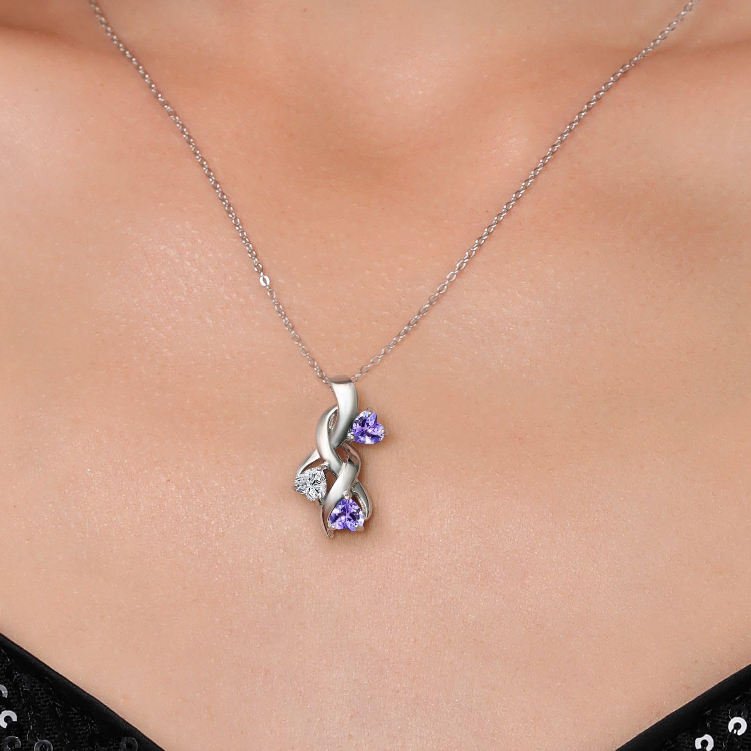 Gem Stone King 925 Sterling Silver Lab Grown Diamond and Blue Tanzanite Pendant Necklace for Women | 1.44 Cttw | Gemstone April Birthstone | Heart Shape 5MM | With 18 Inch Chain - Image 3