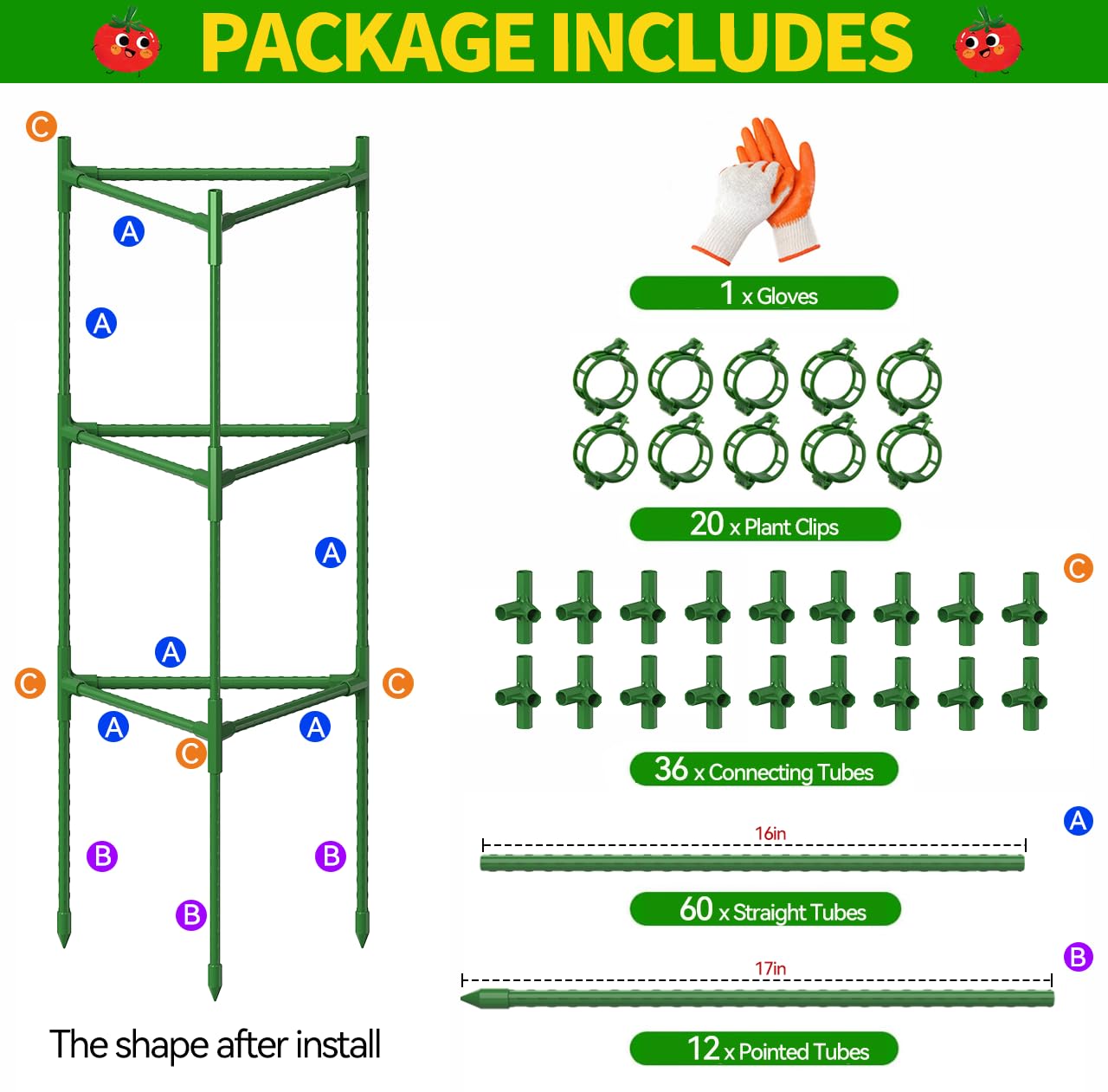 Paquete De 4 Jaulas Tomate Para Jardín Hasta 66 Pulgadas Alto, Estacas Soporte Plantas Metal Con Clips, Triangulares Guisantes, Enrejado Pepino Verduras, Macetas