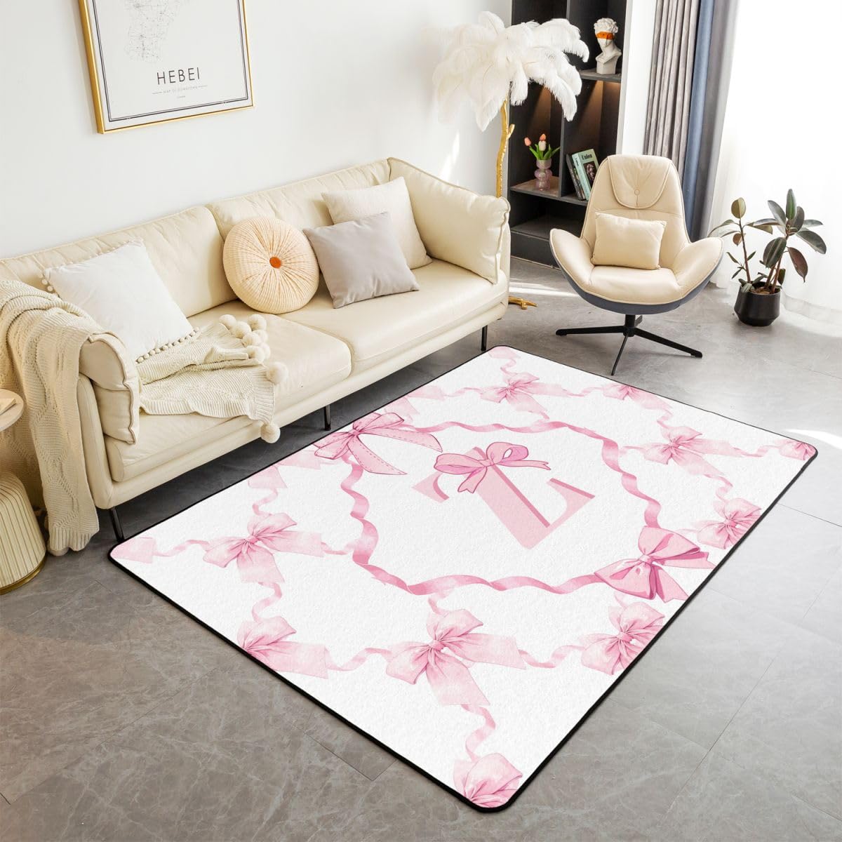 Homewish Dywaniki z inicjałem Z 100 x 150 cm do sypialni salonu - różowa marzycielska księżniczka kokarda nowoczesny dywan podłogowy szykowny dziewczęcy monogram duże dywany kawaii węzeł motyla nie
