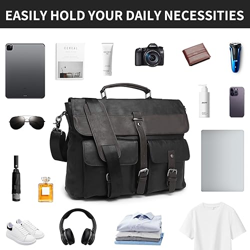 Miniatura 4 de Bolsa de mensajero de cuero para hombre, bolso vintage para computadora portátil, resistente al agua, maletín de viaje de negocios, bolsa de trabajo