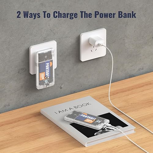 Miniatura 3 de Cargador portátil de 10000 mAh, cargador de batería externa Q Slim USB C, 5 salidas y 2 entradas, paquete de batería externa con cables integrados y