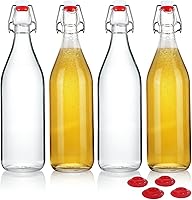 YEBODA 32oz Clear Glass Swing Top Bottles with Airtight Silicone Stoppers - 4 Pack for Home Brewing Beer Kombucha Kefir