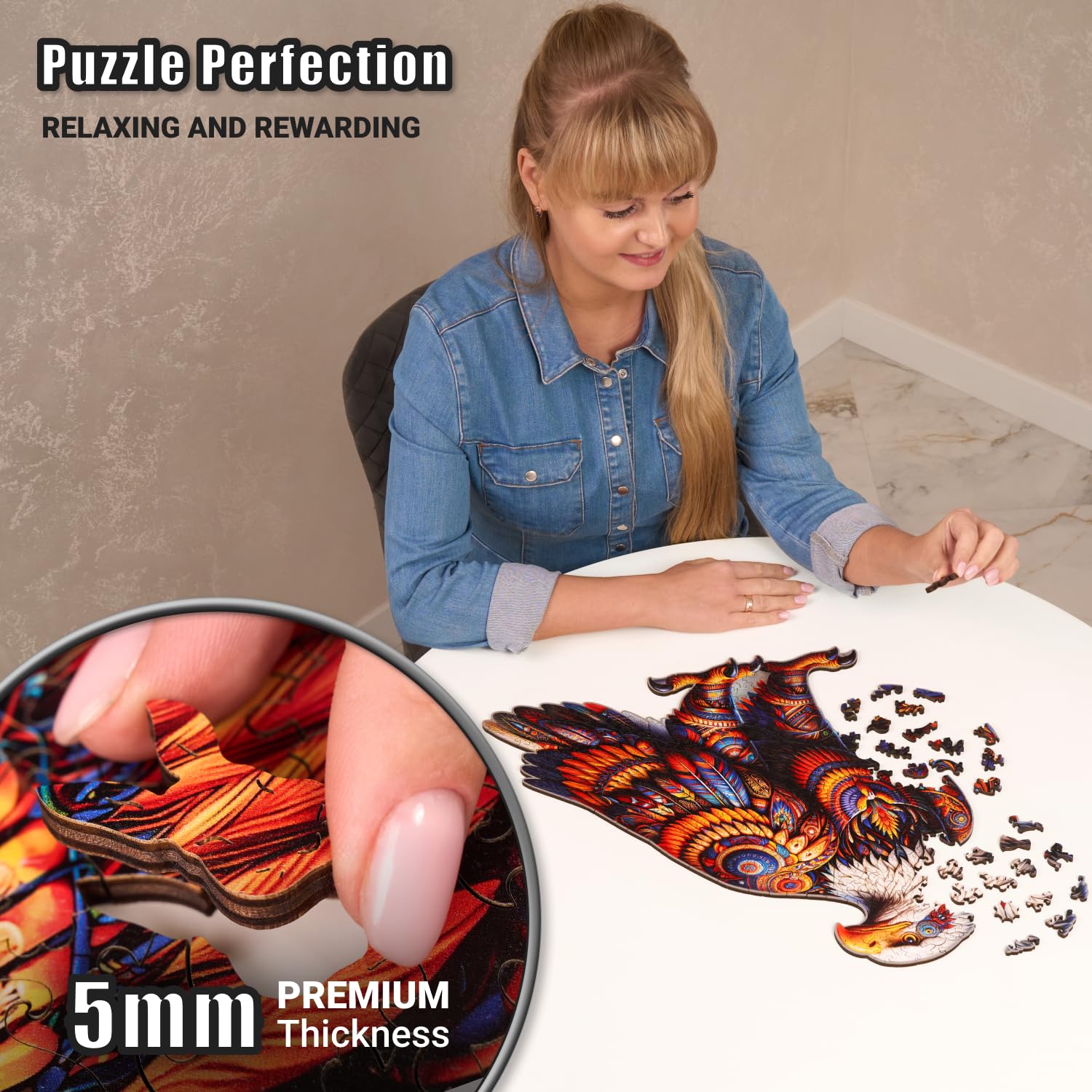 LEOGOR Drewniane puzzle dla dorosłych, 350 sztuk (17,3 x 42,4 cm), bardzo grube drewno 5 mm, szczegółowa mozaika ptaków, unikalne kształty zwierząt, trudny prezent artystyczny dla dorosłych i