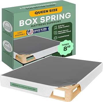 Greaton, 8 Queen Box Spring for Queen Bed Amish-Made in the USA Solid Wood Box Spring Mattress Foundation with Stable & Quiet Support Flat-Packed & Easy Assembly White