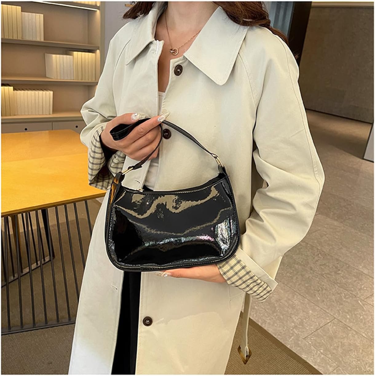 Patent Vegan Leather Evening Purse Shiny Clutch MINI Hobo Handbag Shoulder Bags - Image 8