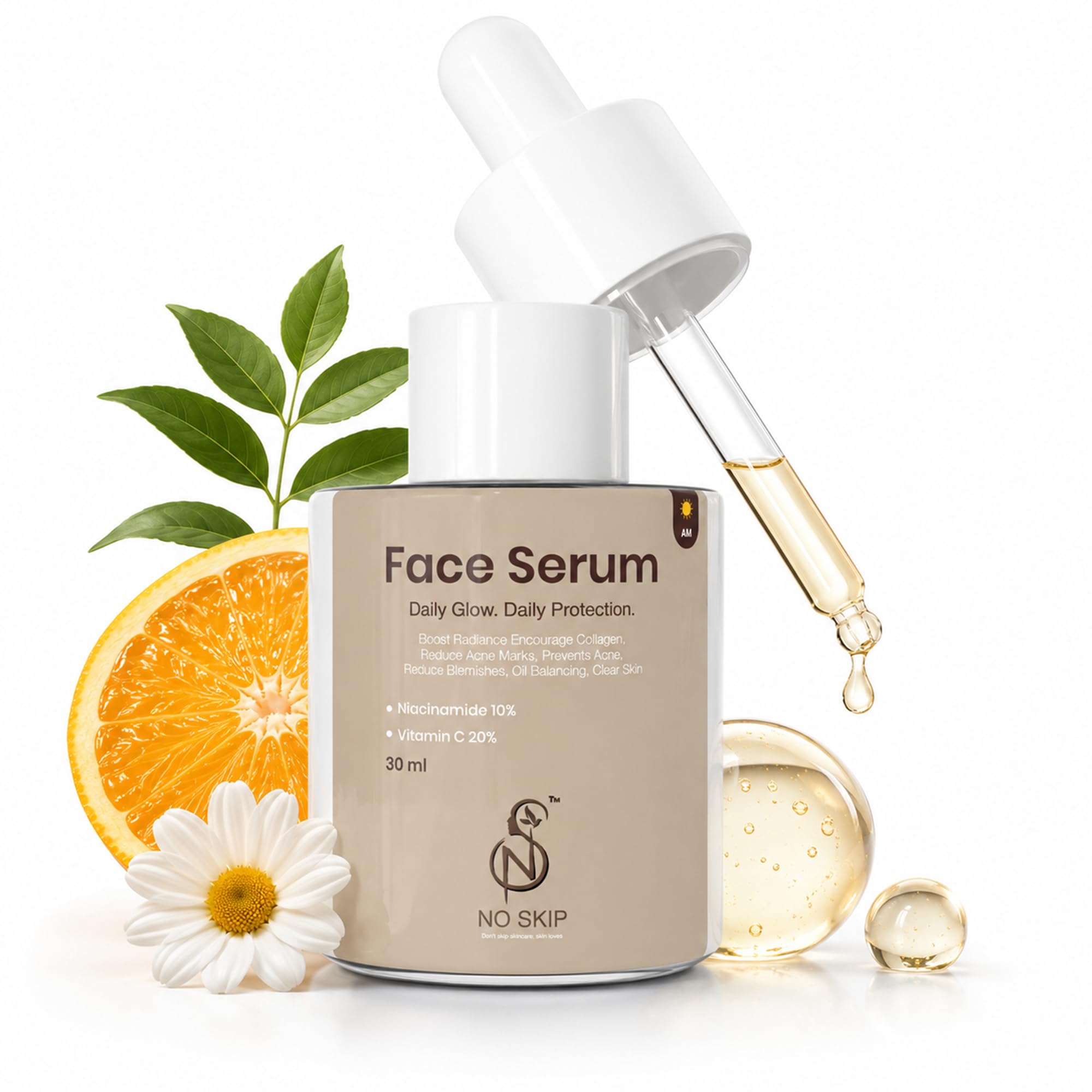 No Skip 20% Vitamin C & 10% Niacinamide Day Serum 30ml | With 4% Lactic Acid, 1% Cutibiome CLR Prebiotics & Hyaluronic Acid | Skin Brightening Face Serum for Glow, Dark Spots, Pores & Uneven Skin Tone-image-33