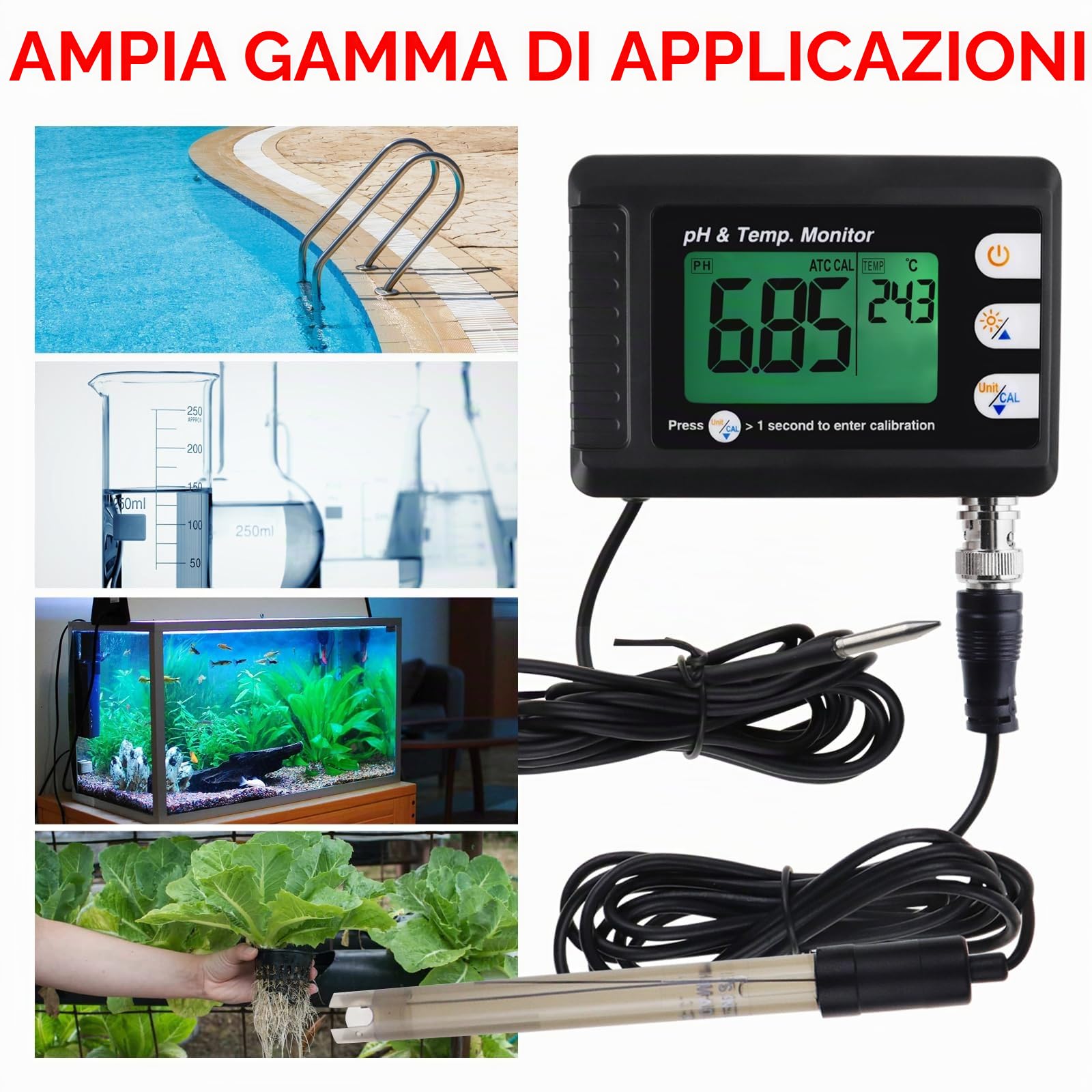 Professionale pH & Temperatura Meter con e Automatico Calibrazione Funzione, Acqua Tester Misurazione con Treppiedi Titolare per Acquario Idroponica