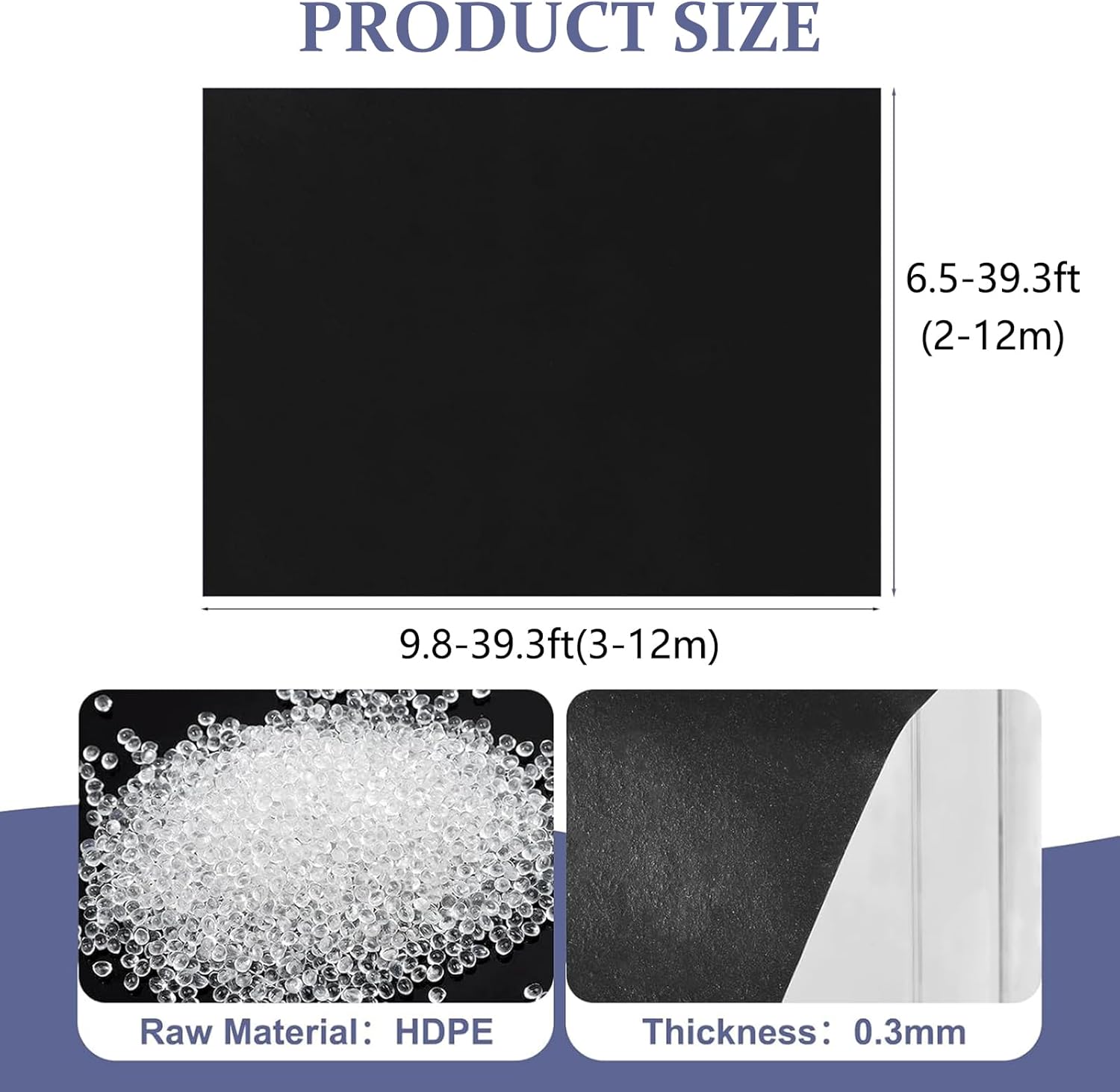 DRISSA Pond Liner, 0.3mm Fish Pond HDPE Liner, Pond Liners for Outdoor Ponds, Streams Fountains, Aquaculture and Water Garden(Size:16.4x32.8ft(5x10m))