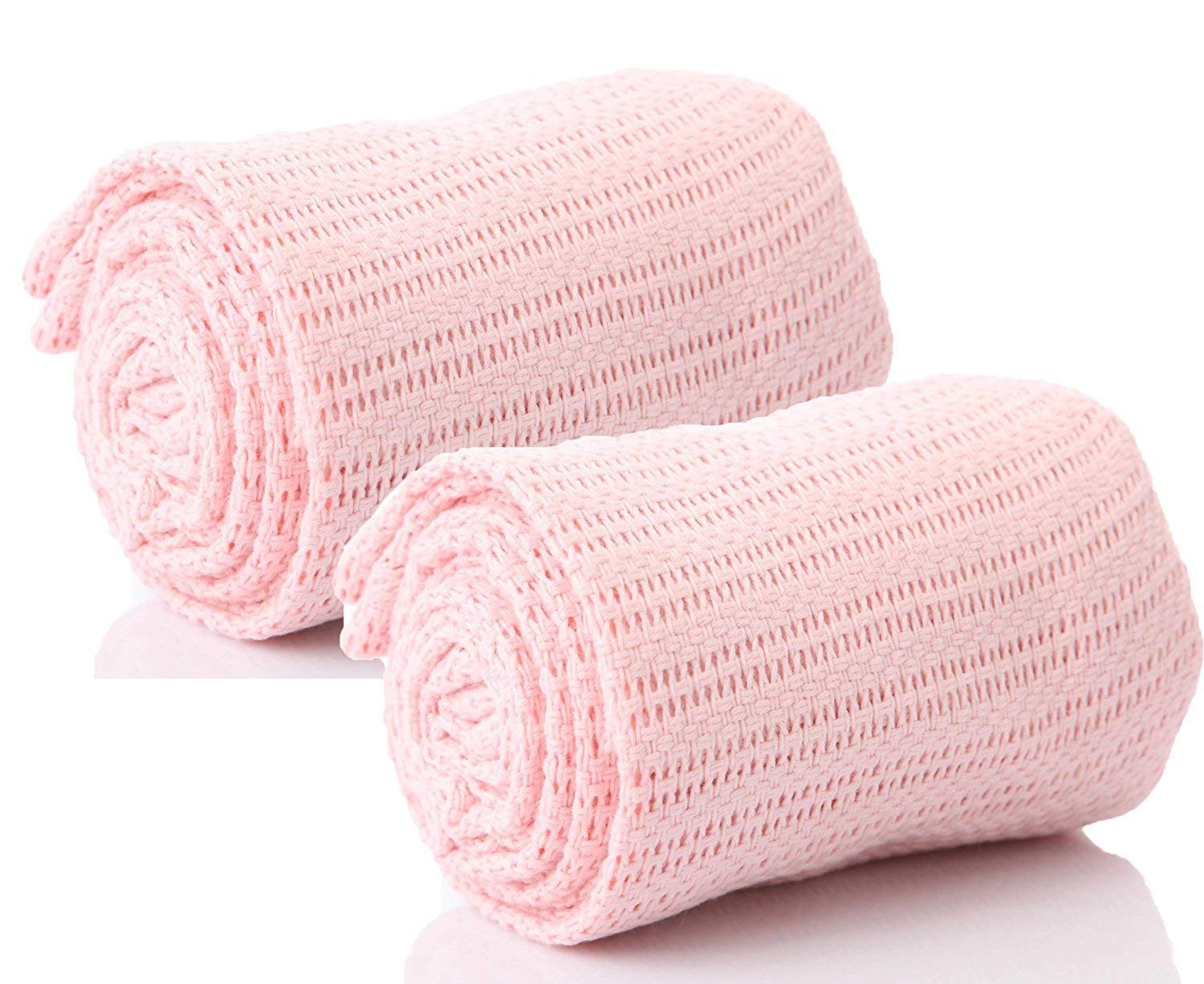 DUDU N GIRLIE 2 x Baby Cellular Blanket, Extra Soft 100% Cotton Blankets for Moses Basket Travel cot