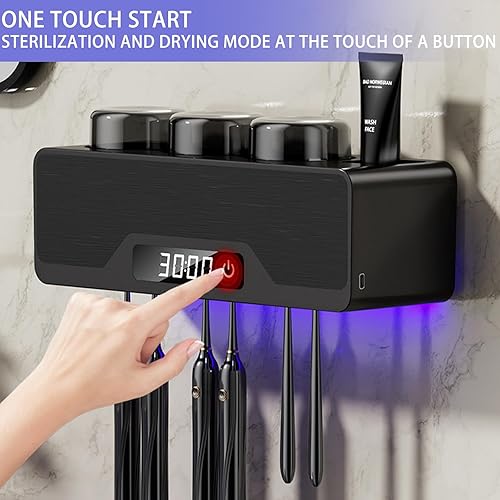 Miniatura 5 de Soporte para cepillos de dientes montado en la pared, estuche limpiador inteligente con secado y limpieza, soportes para cepillos de dientes con 6