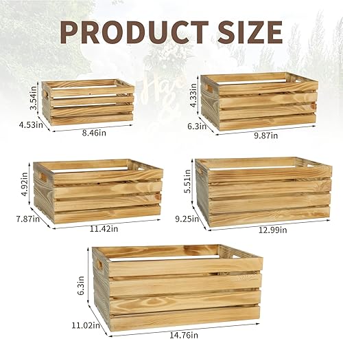 Miniatura 2 de 5 cajas decorativas de madera para exhibición, cesta de madera grande de granja de 5 tamaños para contenedores de almacenamiento y decoraciones,