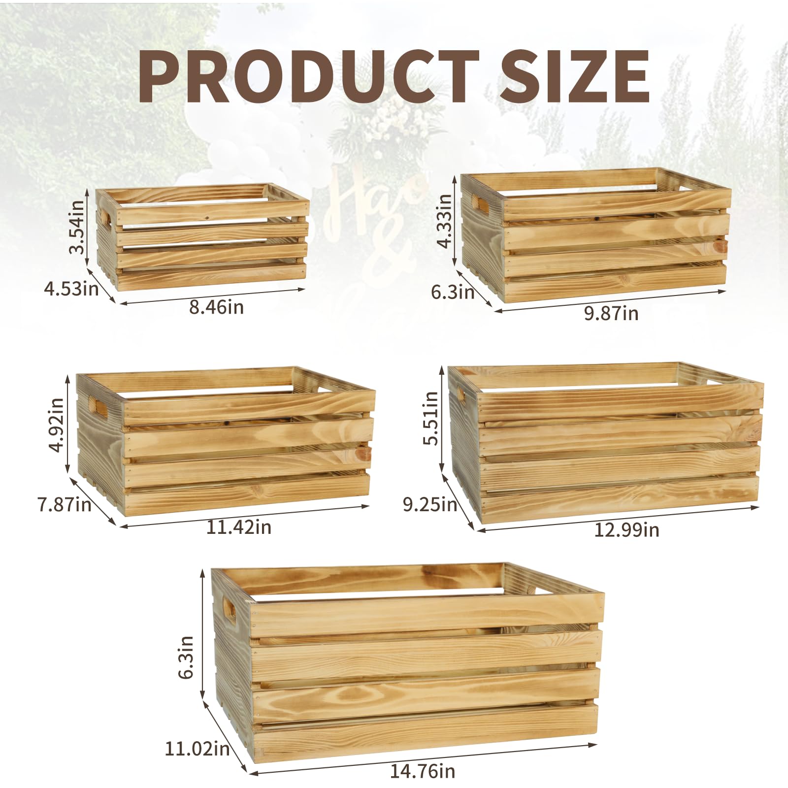 5 cajas decorativas de madera para exhibición, cesta grande de madera de granja de 5 tamaños para contenedores de almacenamiento y decoraciones, cajas de anidación rústicas con asa