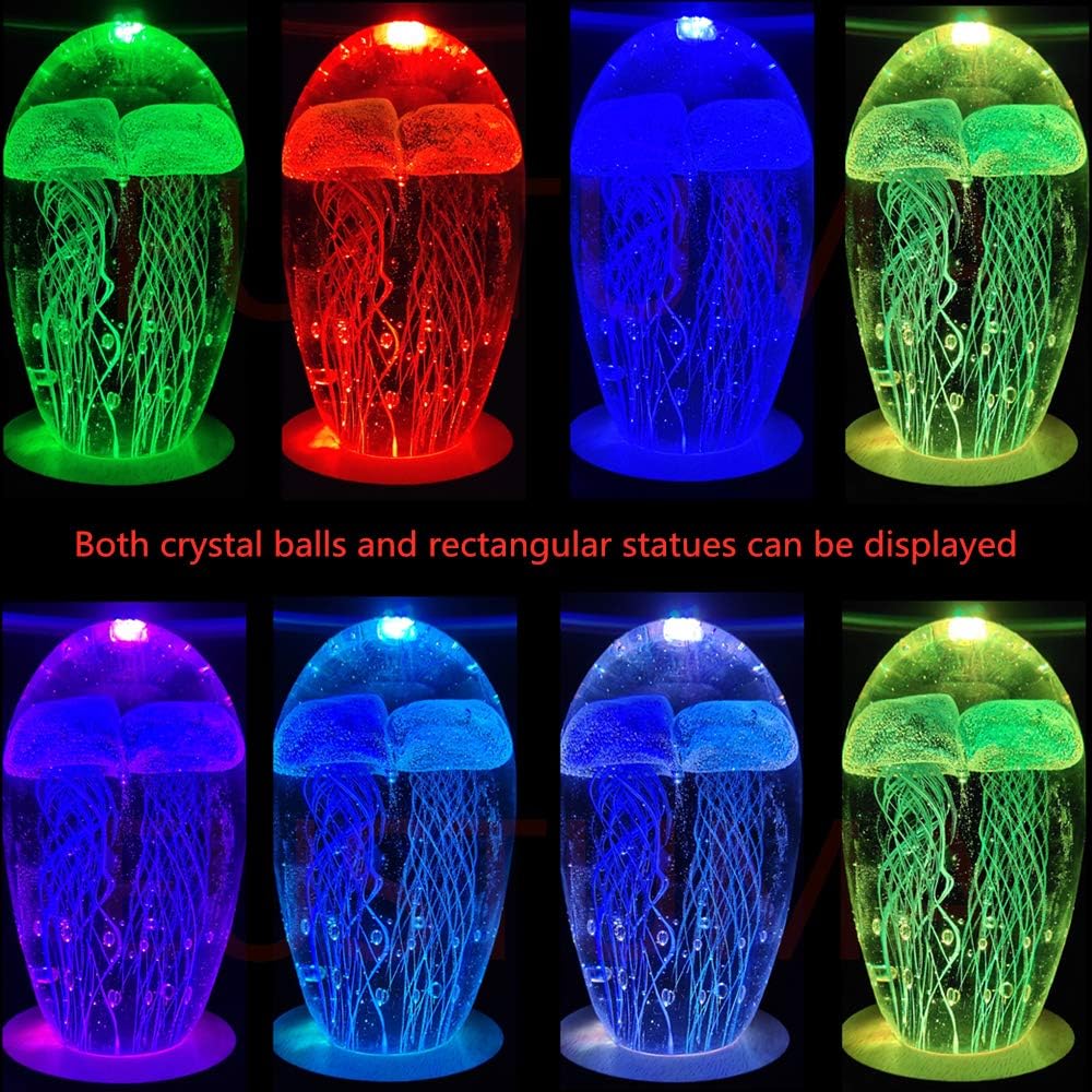 EUSTUMA Dimming LED Light Base Rectangle Wood Display Stand for Glass Crystal Glass Art Color Changing,Holiday Home Party Decoration.10 Modes, Adjustable Light Brightness. (Round)