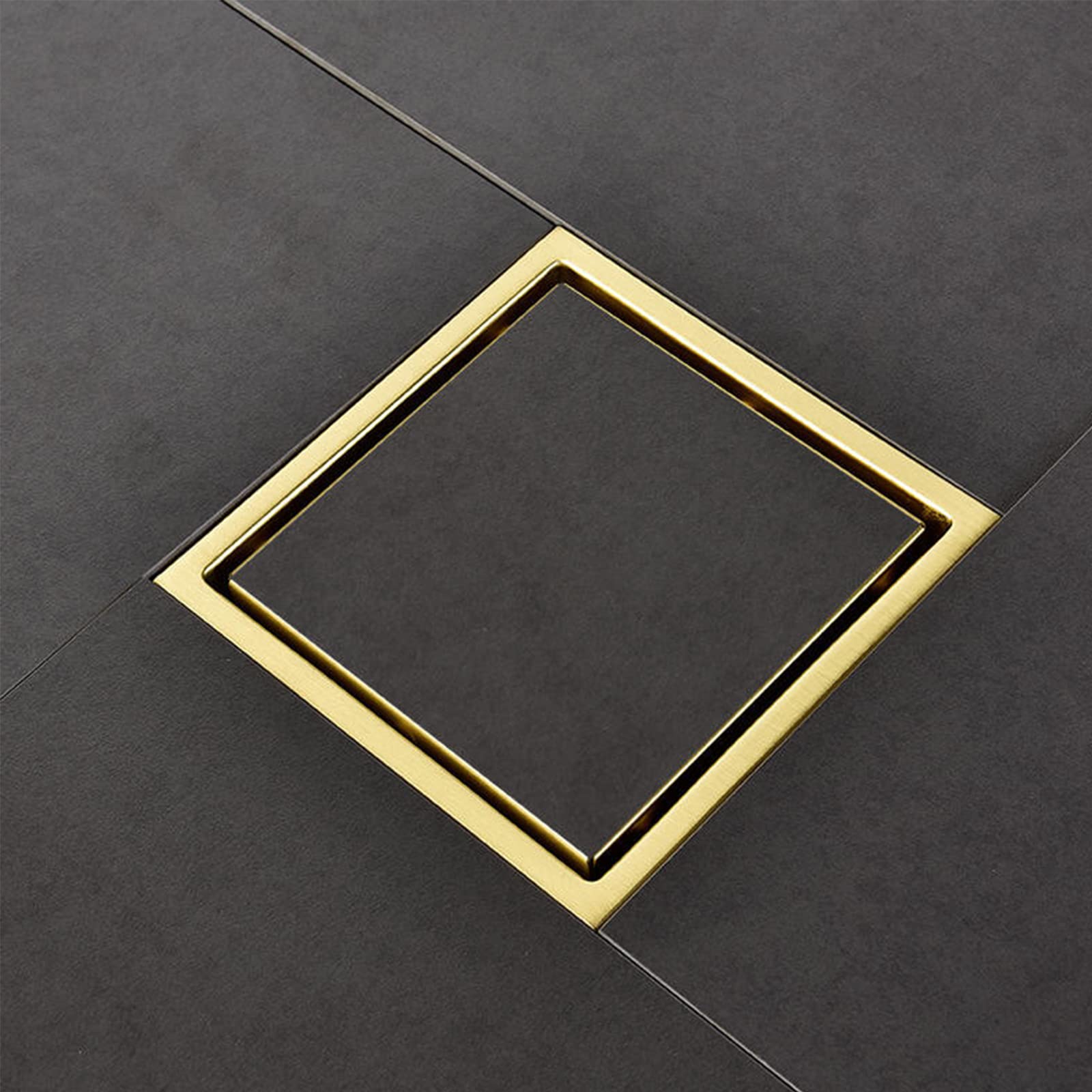 Drenaje Cuadrado De Ducha De 6 Pulgadas, Drenaje De Piso Dorado Cepillado con Rejilla De Inserción De Azulejo De Cubierta 2 En 1 Extraíble, Drenaje De Piso De Acero Inoxidable 304