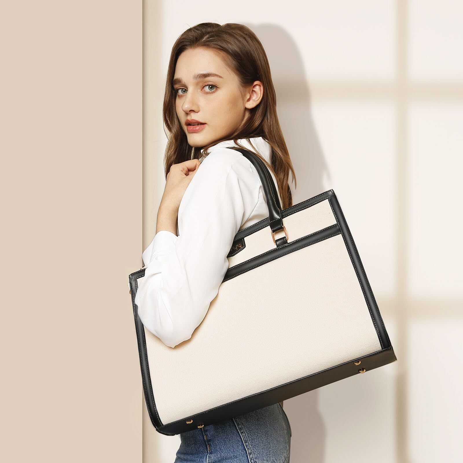 ANKUER Women's Laptop Tote Bag With USB Port - 15.6 Inch Work Bag, Multi-Compartment, Waterproof Business Purse - View #5