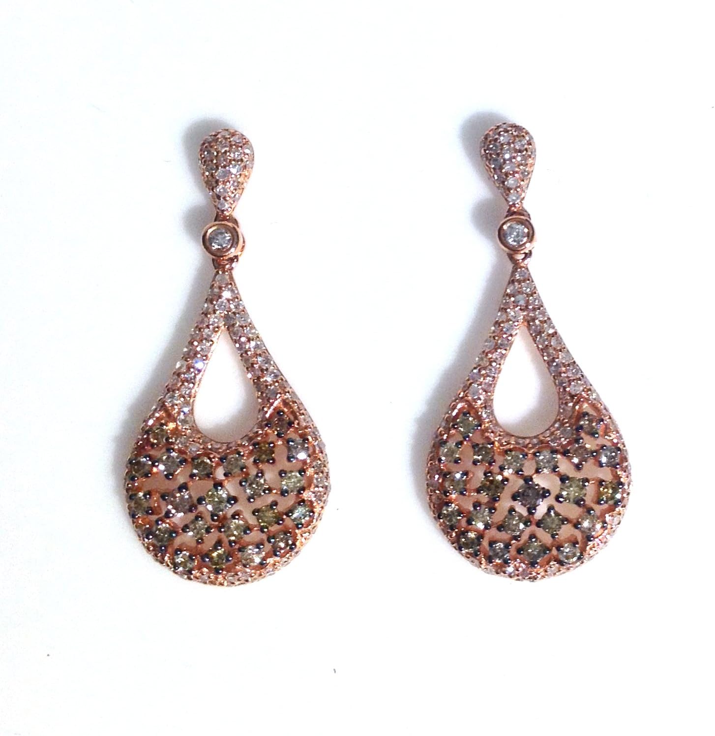 1.35 CTS Pear Shape Multicolored & White Diamond Earrings 14k Solid Rose Gold