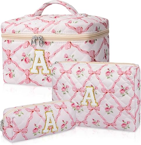 Bolsa de maquillaje, bolsa de cosméticos acolchada, bolsa grande de maquillaje floral para mujeres y niñas, lindo juego de bolsa de maquillaje de