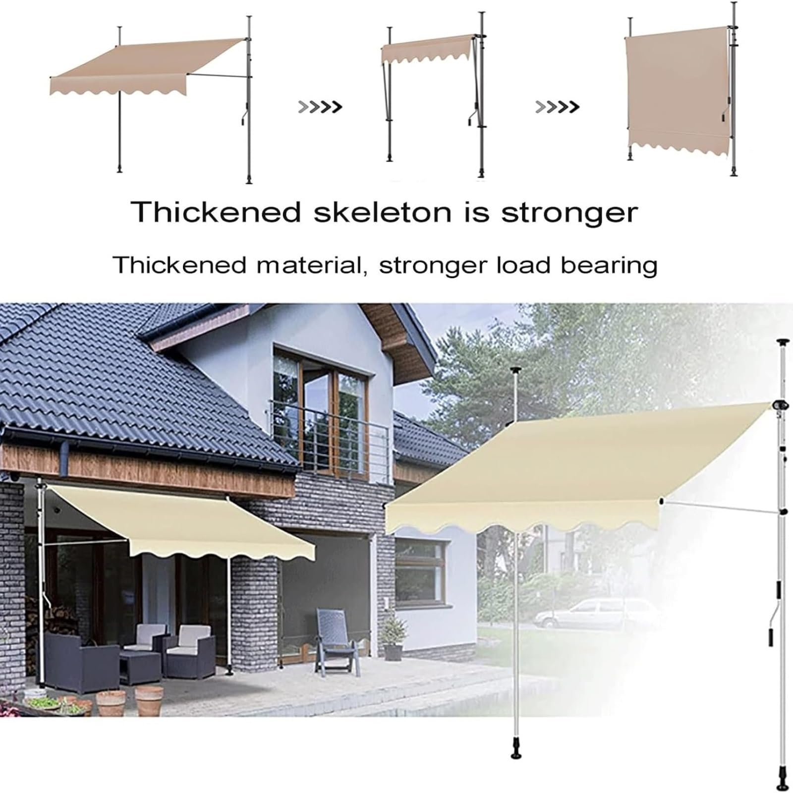 Store banne Auvent rétractable Manuel réglable – Pare-Soleil Pliable avec Protection UV for patios et Portes, Conception sans vis auvent(400 * 120cm)