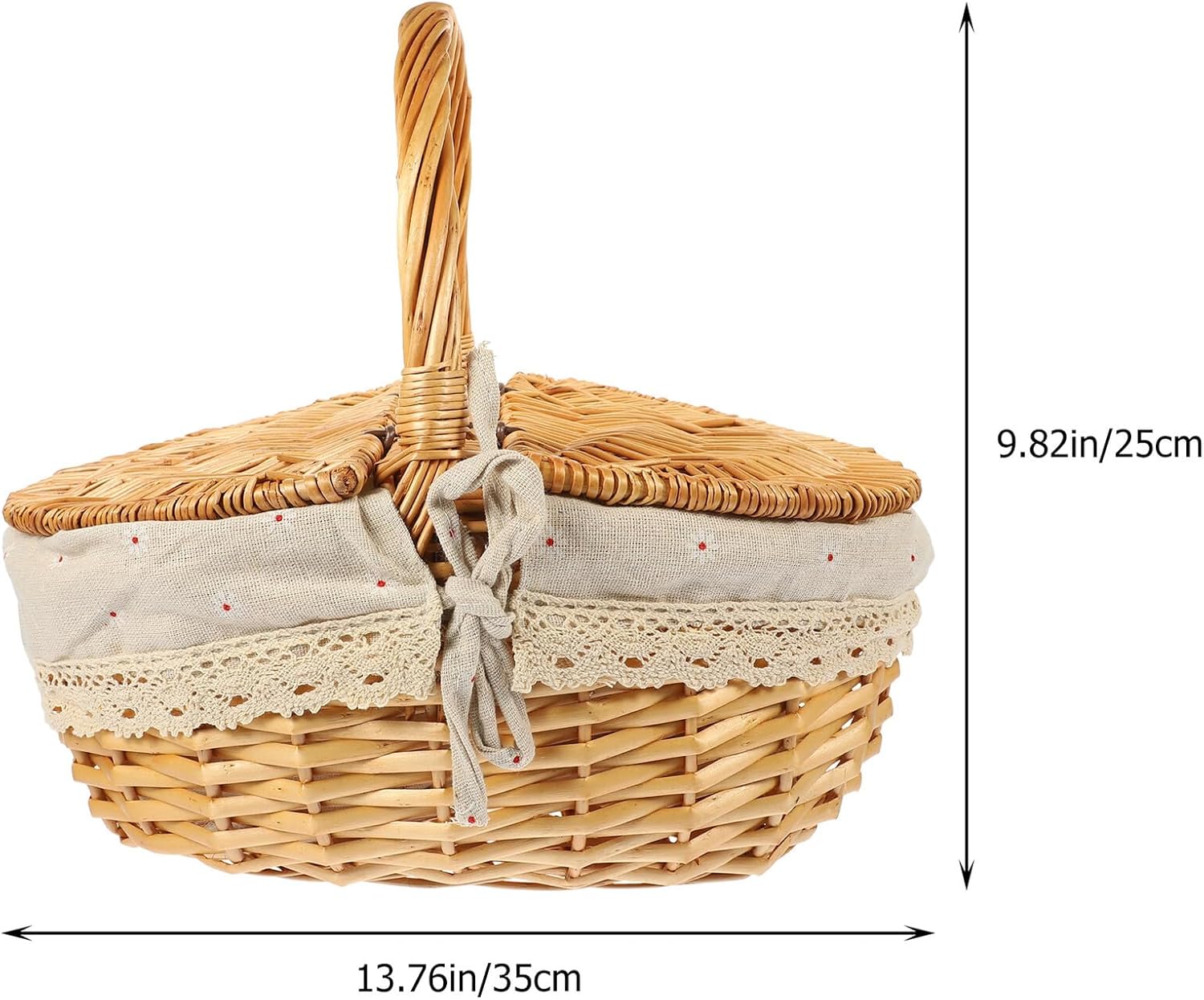Toddmomy Wicker Picnic Basket with Lid and Handle Rattan Storage Basket for Outdoor Picnic and Home Organization Handmade Decorative 35x25x17cm