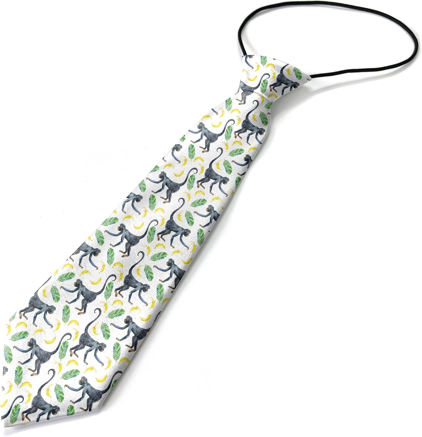 Toddler Size (Monkey Banana Cute) Pre-Tied Adjustable Novelty Necktie, Fashion Conversational Neck Strap Ties for Boys and Children, for Wedding Parties Events