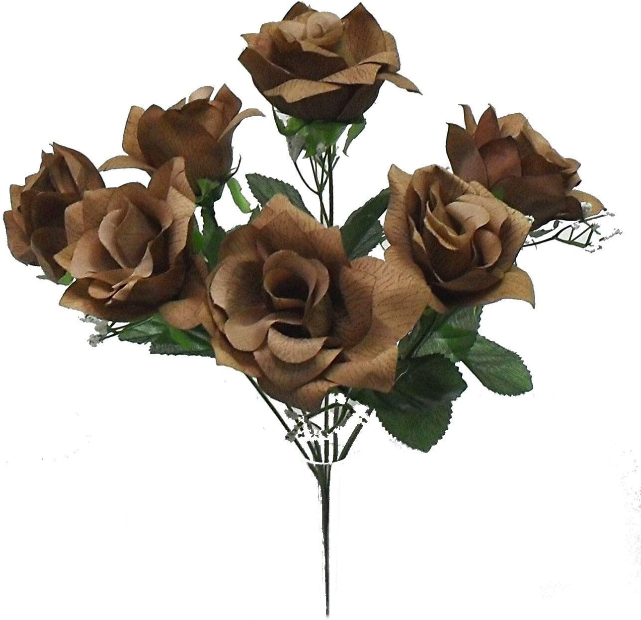 Artificial Flowers Coffee Brown 7 Open Roses Artificial