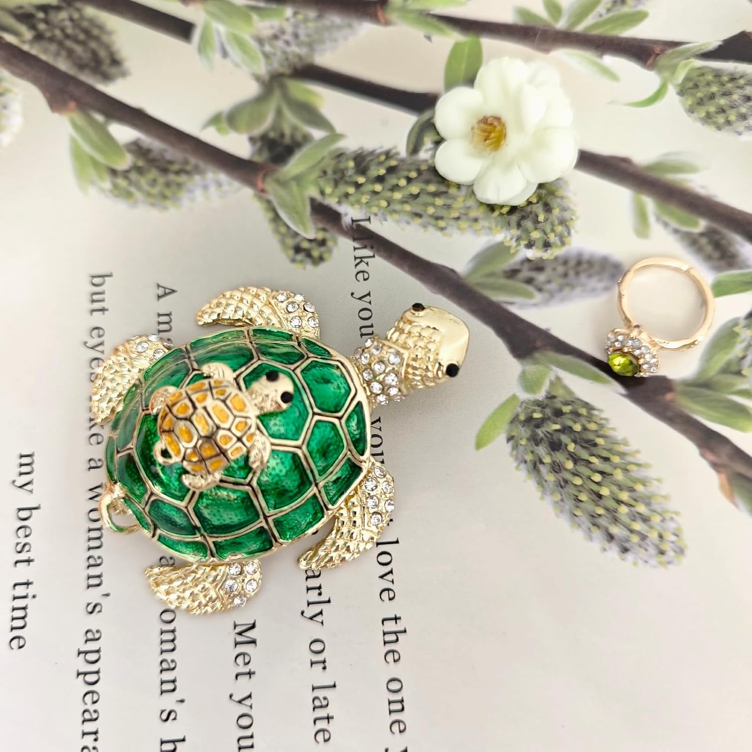 Mini Turtle Trinket Box, Hand-Painted Enameled Turtle Decor Small Decorative Ring Earrings Jewelry Organizer, Keepsake Box Animal Figurines Gift for Women Girls,Green - Image 3