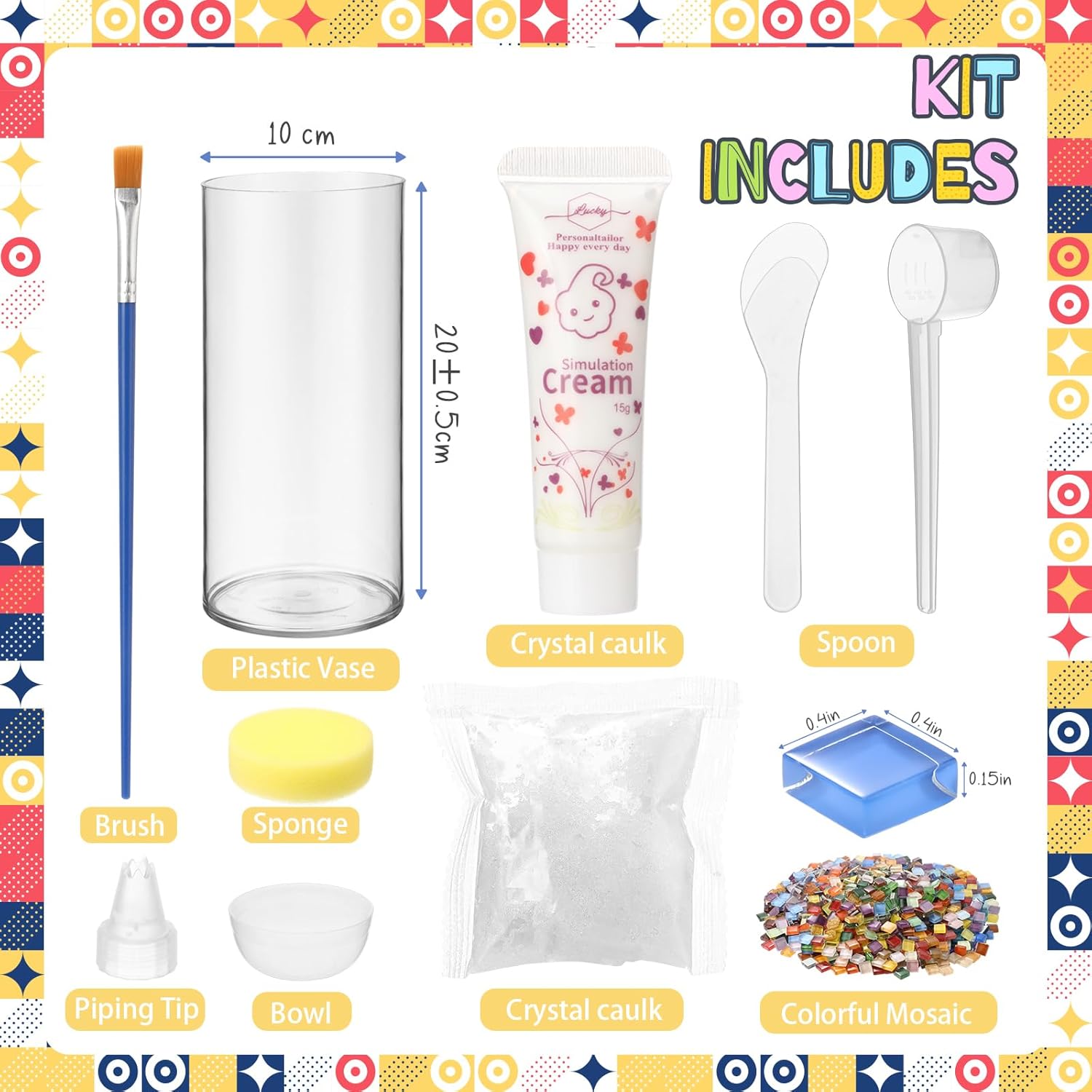 LemonRoad 2 Set DIY Mosaic Vase Kit Gifts for Adults Acrylic Cylinder Vases Arts and Crafts Kit with Complete Craft Accessories Supplies for Handmade Home Decor Painting Mosaic Lovers Birthday Gifts