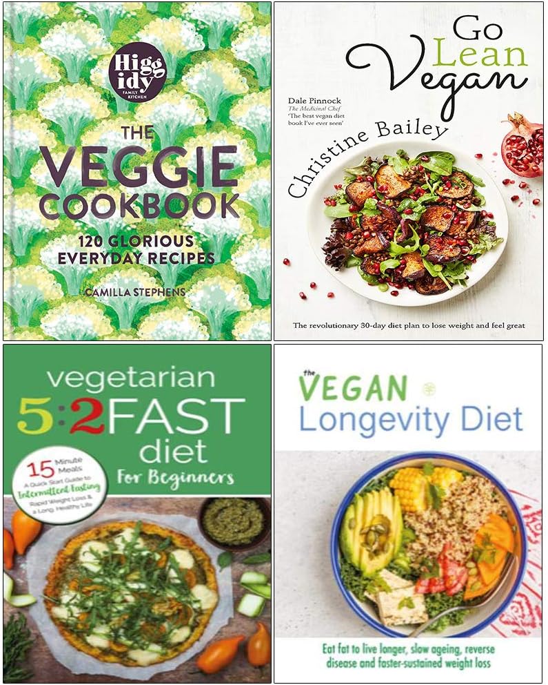 Higgidy The Veggie Cookbook [Hardcover], Go Lean Vegan, Vegetarian 5:2 Fast Diet for Beginners, The Vegan Longevity Diet 4 Books Collection Set