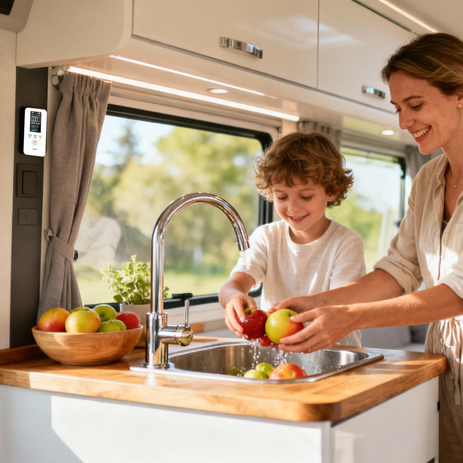 Moniteur numérique portable 4 en 1 avec détecteur de monoxyde de carbone | Détecteur de gaz naturel et CO Alarme pour salon, cuisine, chambre, hôtel, appartement, résidence