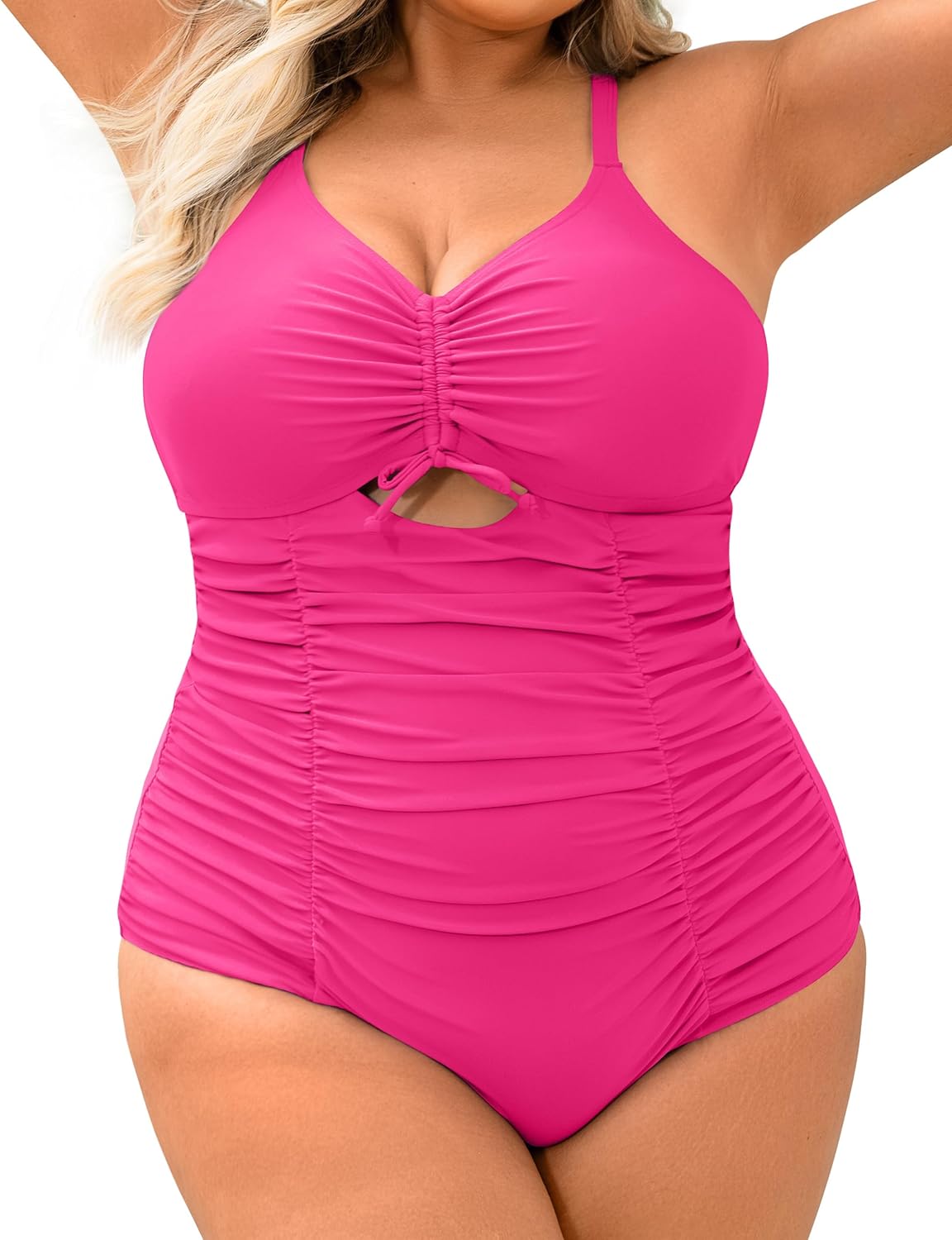 Women's Plus Size One Piece Swimsuits Tummy Control Cutout Swim Romper Bathing Suit V Neck Bow Ties Swimwear XL